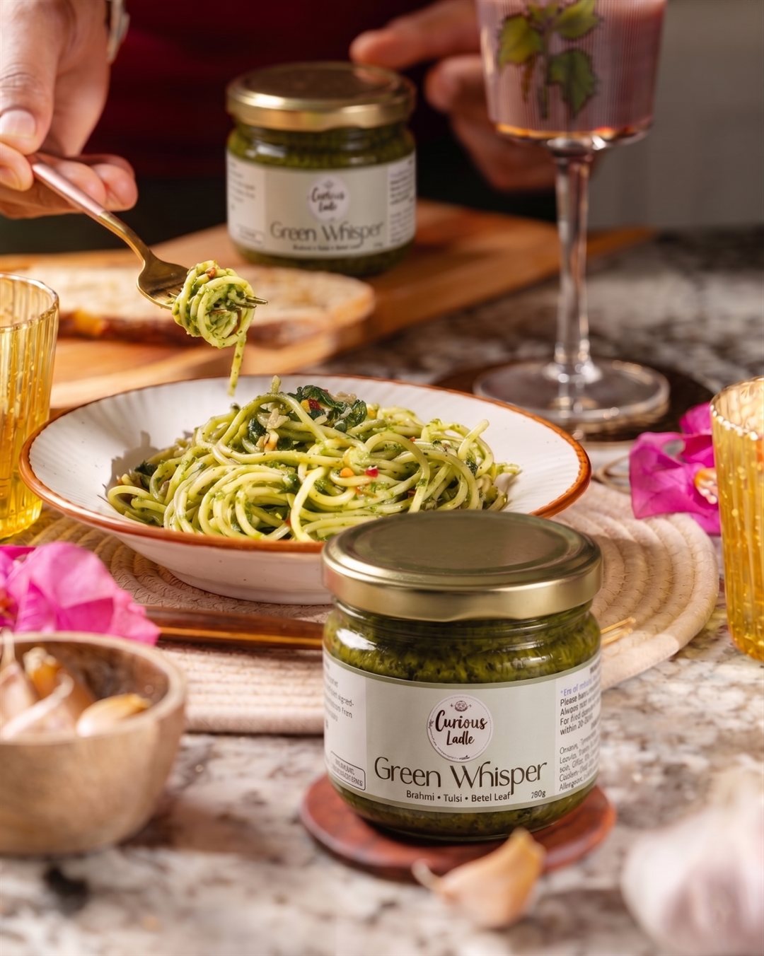 Green Whisper Sauce on pasta
