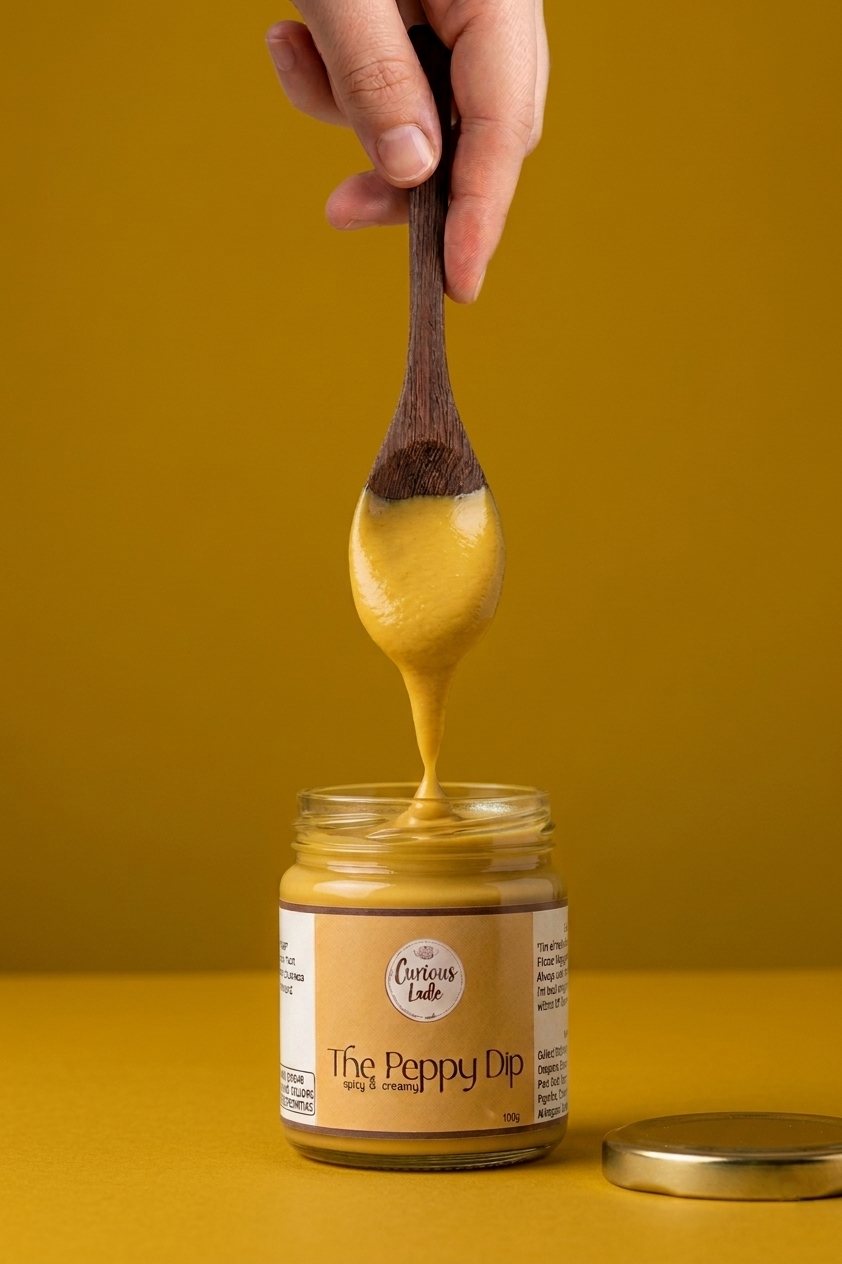 The Peppy Dip — spoon dipping into the jar