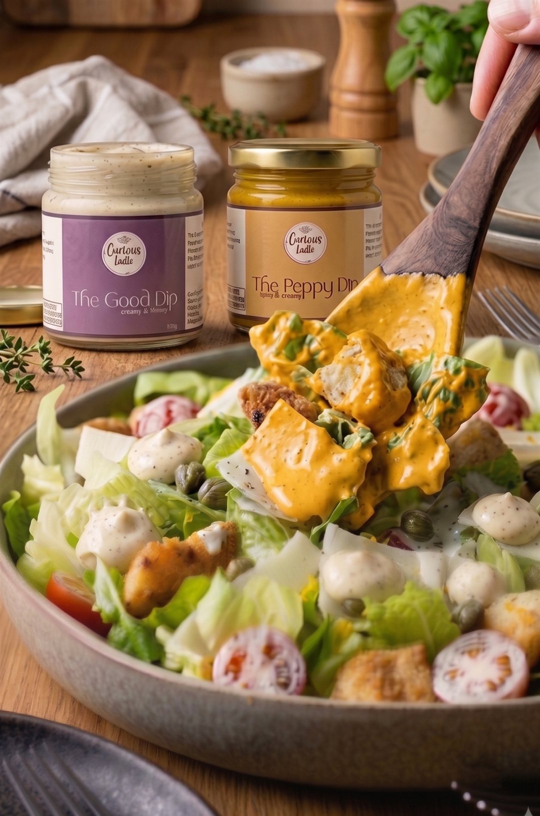 Vegan salad bowl with Peppy Dip and Good Dip